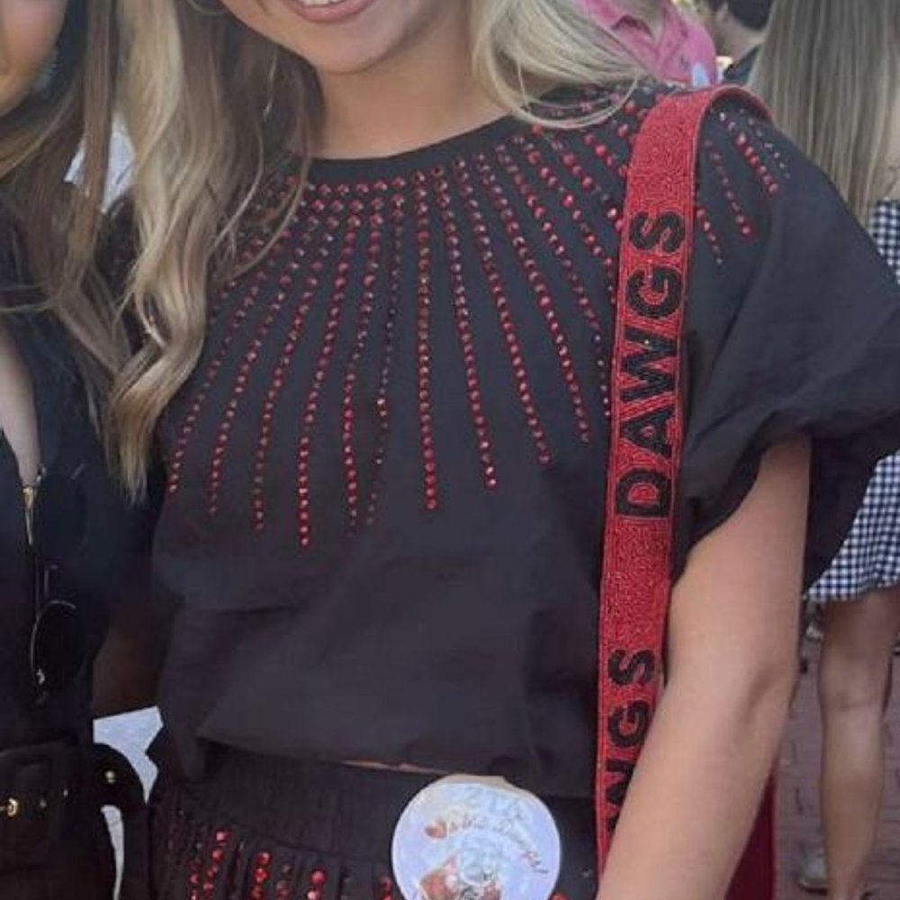 Queen of Sparkles XS Black with Red Burst Shorts AND Top!